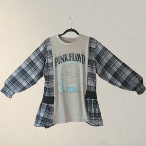 Pink Floyd Kids Long Sleeve Plaid Tee - Black, Gray, and Cream